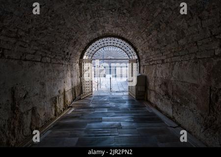 Vue sur l'entrée des athlètes au stade panathénaïque d'Athènes Banque D'Images