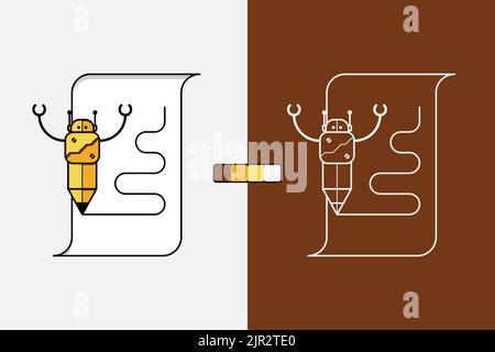 Illustration d'un personnage de crayon robotique adapté à la rédaction, à l'éducation, aux outils de traduction ou aux services Illustration de Vecteur