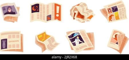 Divers journaux. Journal quotidien de la feuille de tabloïd, papier journal froissé, presse gazette titres bulletin article commercial de vogue alimentaire, illustration vectorielle de la publication de tabloïd Illustration de Vecteur