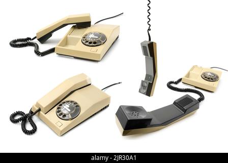 Ensemble de téléphones obsolètes isolés sur fond blanc. Banque D'Images