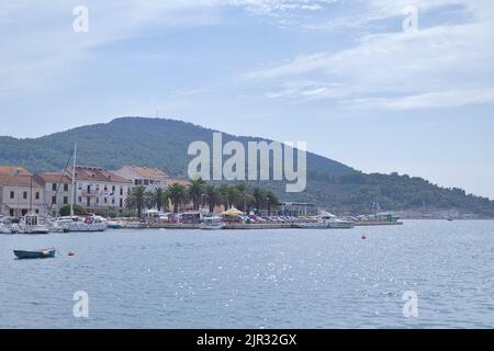 Centre ville de la Vela Luka sur l'île de Korcula Banque D'Images