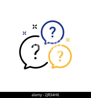 Logo d'icône de vecteur de ligne de bulles d'interrogation. Illustration de la zone FAQ poser une bulle de question répondre discussion en arrière-plan. Illustration de Vecteur