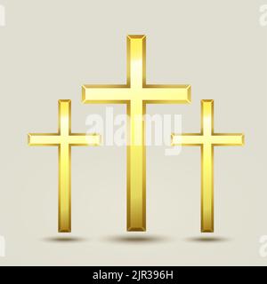 Icône Croix sainte dorée. Religieux Saint Croix d'or vecteur chrétien symbole isolé Illustration de Vecteur