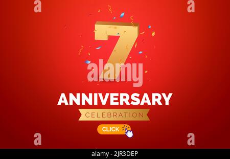 Anniversaire anniversaire anniversaire 7 ans fond doré. Happy Vector poster 7 anniversaire confetti fête poster Illustration de Vecteur