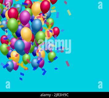 Ballons de fête et fond confetti illustration 3-d. Banque D'Images