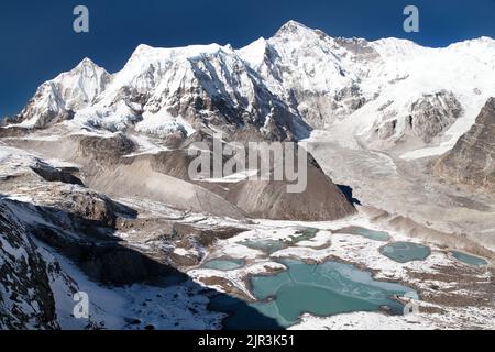 Belle vue panoramique sur le Mont Cho Oyu et le camp de base de Cho Oyu, le glacier de Gyazumba - le parc national de Sagarmatha, la vallée de Khumbu, Népal Banque D'Images