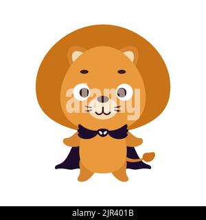 Mignon petit lion d'Halloween dans un costume de magicien. Personnage animal de dessin animé pour enfants t-shirts, décoration de pépinière, douche de bébé, carte de voeux, invitation Illustration de Vecteur