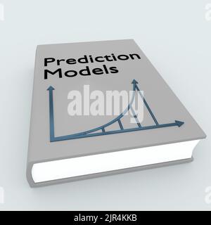 3D illustration des modèles de prédiction script sur un livre avec un graphique XY, isolé sur fond bleu pâle. Banque D'Images