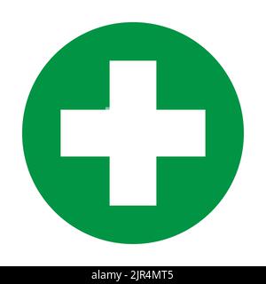 Panneau de premiers soins et croix blanche sur fond vert icône vecteur pour la conception graphique, le logo, le site Web, les médias sociaux, l'application mobile, Illustration de l'interface utilisateur Illustration de Vecteur