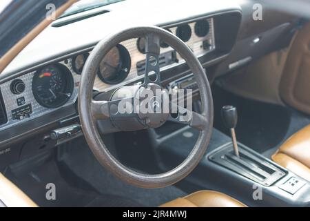 Gros plan sur l'intérieur de la voiture Pontiac Firebird Trans AM Banque D'Images