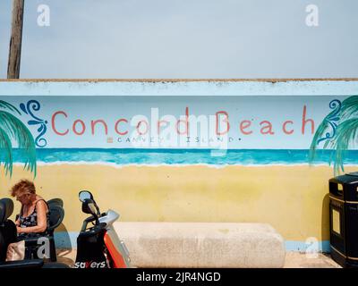 Concord Beach peint art mural de la mer sur la côte à Canvey Island, Thames Estuary, Essex, Angleterre, Royaume-Uni Banque D'Images