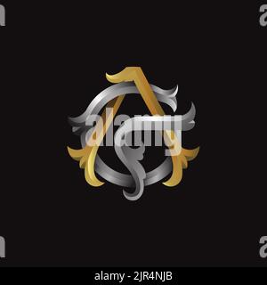 Un modèle de logo 3D de lettres AG ou GA avec un motif floral vintage Illustration de Vecteur