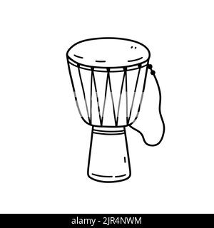 Tambour djembe isolé sur fond blanc. Illustration vectorielle dessinée à la main, style doodle. Parfait pour les cartes, les décorations, le logo, divers motifs. Illustration de Vecteur