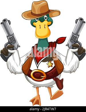 Illustration du costume de cowboy portant un canard de dessin animé Illustration de Vecteur