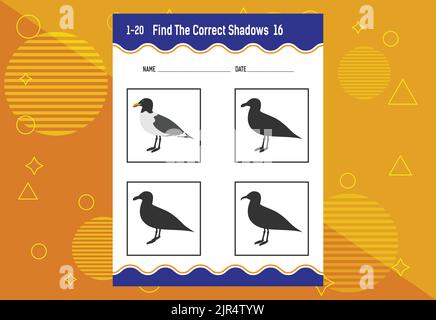Trouvez l'ombre correcte. Feuille de travail de développement de l'éducation. Jeu assorti pour enfants. Illustration de Vecteur