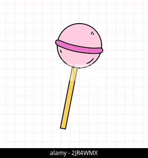 Rose Lollipop dans le style de la 90s. Sucreries. Illustration vectorielle à dessin manuel isolée sur fond blanc. Nostalgie pour le 1990s Illustration de Vecteur