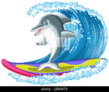 Illustration de la vague de surf du personnage de dessin animé Dolphin Illustration de Vecteur