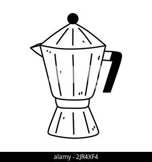 Cafetière italienne ou moka-pot isolée sur fond blanc. Illustration vectorielle dessinée à la main, style doodle. Parfait pour les cartes, le menu, le logo, decorati Illustration de Vecteur