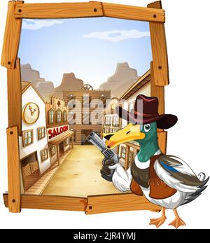 Illustration du personnage de dessin animé de canard de cowboy Illustration de Vecteur