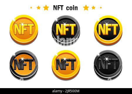 Pièces NFT vectorielles. Crypto-monnaie, monnaie Internet NFT-jeton du futur Illustration de Vecteur