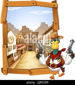 Illustration du personnage de dessin animé de canard de cowboy Illustration de Vecteur