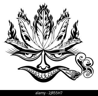 Cannabis noir et blanc produits naturels style tatouage. Illustration vectorielle Illustration de Vecteur