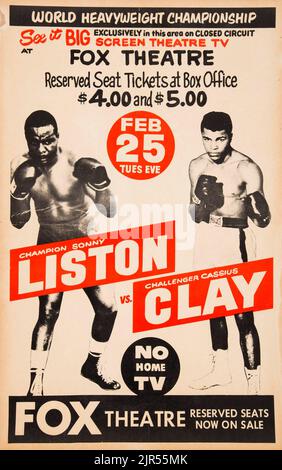 1964 Cassius Clay contre Sonny Liston affiche de combat en circuit fermé Banque D'Images