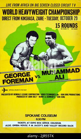 1974 Muhammad Ali contre George Foreman affiche de combat en circuit fermé Banque D'Images