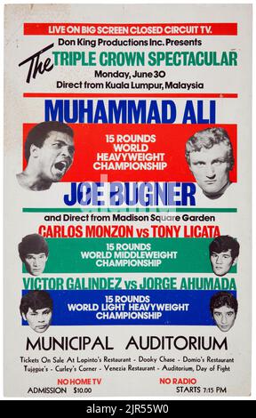 1975 Muhammad Ali contre Joe Bugner II affiche de combat en circuit fermé Banque D'Images