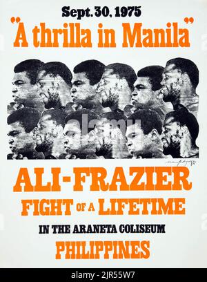 1975 Muhammad Ali contre Joe Frazier III (Thrilla à Manille) affiche de combat sur place Banque D'Images