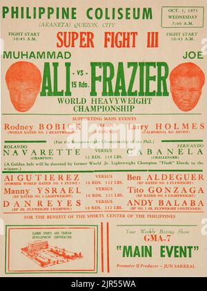 1975 Muhammad Ali contre Joe Frazier III affiche sur site Banque D'Images