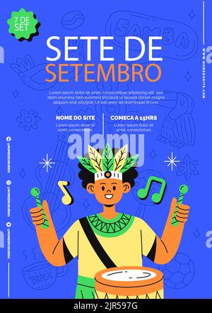 Modèle d'affiche plate pour l'illustration du vecteur de célébration de la sète de setembro Illustration de Vecteur