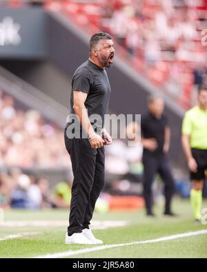 Gennaro Gattuso entraîneur-chef de Valence pendant le championnat d'Espagne la Liga football match entre le Club Athlétique et Valencia CF sur 21 août 2022 au stade San Mames à Bilbao, Espagne - photo: Ricardo Larreina/DPPI/LiveMedia Banque D'Images