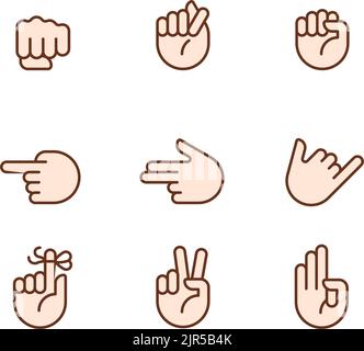 Messages visuels par mains pixels icônes de couleur RVB parfaites Illustration de Vecteur