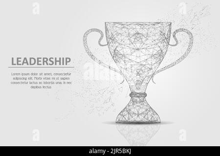 Coupe gagnante de style art polygonal vectoriel. Faible maillage polyfilaire avec effet de particules dispersées. Design de bannière d'affiche de concept d'entreprise de leadership templ Illustration de Vecteur