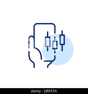 Opérations boursières en ligne à l'aide d'un smartphone. Icône de dessin au trait de trait, pixel Perfect, modifiable Illustration de Vecteur