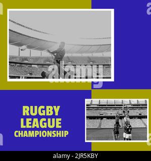 Composition du texte du championnat de rugby à XV sur divers joueurs de rugby masculins Banque D'Images