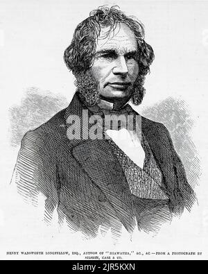 Portrait d'Henry Wadsworth Longfellow, auteur de 'Hiawatha,' etc. (1860). Illustration du 19th siècle du journal illustré de Frank Leslie Banque D'Images
