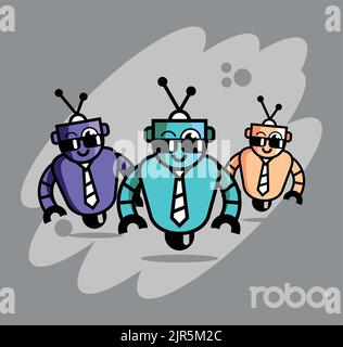 trois robots vont au bureau Illustration de Vecteur