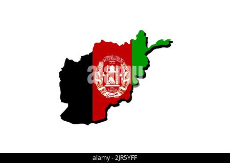 Silhouette de la carte de l'Afghanistan avec son drapeau Banque D'Images