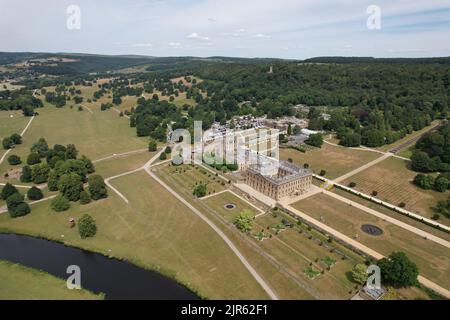 Chatsworth House Derbyshire Dales Angleterre, vue aérienne de drone Banque D'Images