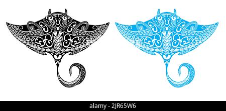 Manta ray dans le style maori. Style ethno tribal d'esquisse de tatouage. Collection de tatouage pour plongeurs. Illustration de Vecteur