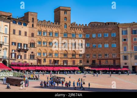 Vue générale de la Piazza del Campo à Sienne, Toscane, Italie Banque D'Images