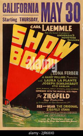 Carl Laemmle - affiche de film d'époque - Show Boat (Universal, 1929). Carte fenêtre - après un roman d'Edna Ferber. Laura la plante, Joseph Schildkraut, Otis Harlan. Film de talkie-pièce. Banque D'Images