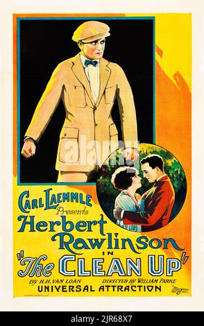 Carl Laemmle - affiche de film d'époque - The Clean Up (Universal, 1923) Herbert Rawlinson. Film silencieux. Banque D'Images