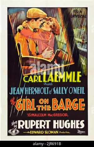 Carl Laemmle - affiche de film d'époque pour le film dramatique américain The Girl on the Barge (1929) film « part-talkie ». Banque D'Images