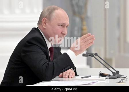 VLADIMIR POUTINE, Président russe, lors d'une réunion du Conseil de sécurité russe à Moscou en février 2022. Photo: Alexei Nikosky/Bureau de presse présidentiel. Banque D'Images