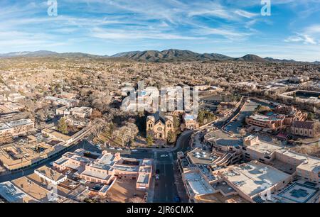 Vue aérienne du centre-ville de Santa Fe, Nouveau-Mexique Banque D'Images