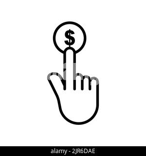 Icône de la main tactile avec dollar. Icône en rapport avec la charité, les affaires. Style d'icône de ligne. Conception simple modifiable Illustration de Vecteur