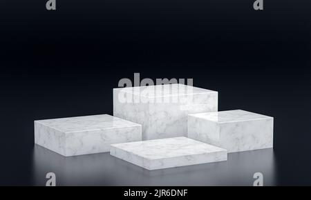 podium avec blocs de marbre blanc et arrière-plan sombre. 3d rendu Banque D'Images